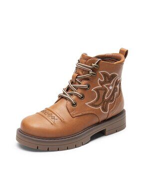 Dream Pairs Toddler Size 7 Boots Combat Ankle Tan Twirly Embroidery Side Zipper